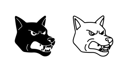 Aggressive Dog Head Icon in Black and White Styles.