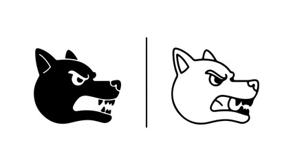 Angry dog head icon in black silhouette and white outline style.