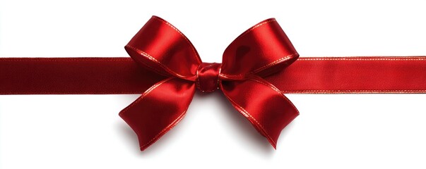 Red satin ribbon bow with horizontal ribbon
