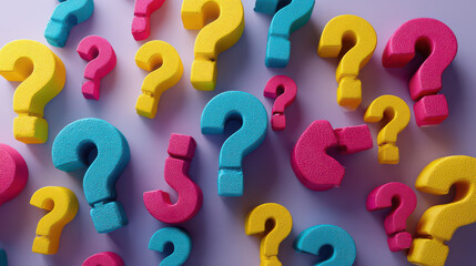 Fototapeta premium Question Marks: A colorful arrangement of question marks, each with unique hue and shape.