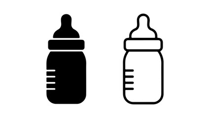 Baby Bottles Black and White Vector Icons for Infant Feeding.