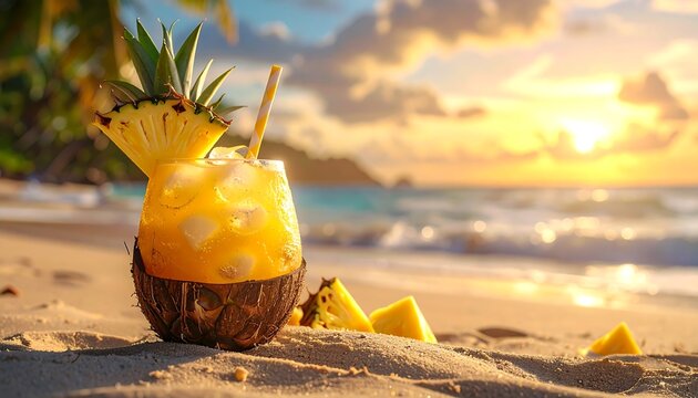 Tropical cocktail sunset beach - Powered by Adobe