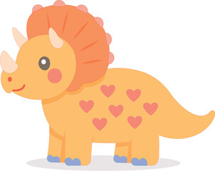 Cute Cartoon Triceratops with Hearts Illustration