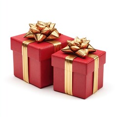 Obraz premium Two red gift boxes with gold ribbons and bows