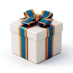 Fototapeta premium White gift box with orange-and-blue ribbon bow