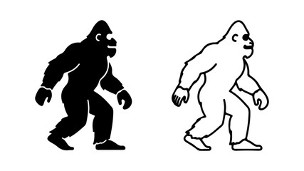 Bigfoot Silhouettes Black and White Sasquatch Illustrations.