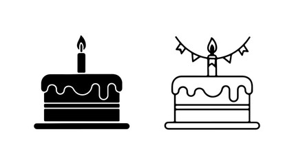 Birthday cake illustration with candle and decorative elements.