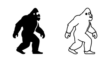 Bigfoot Silhouettes Cryptid Icons in Black and White.