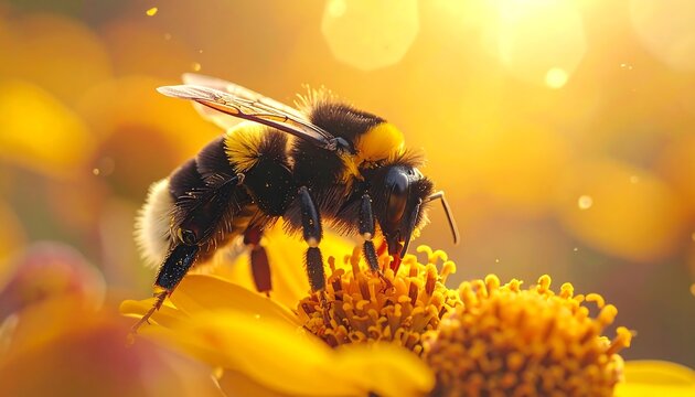 Vibrant bee on a flower - Powered by Adobe