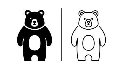 Black and white bear icons simple design.