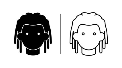 Black and white illustration of a persons face with dreadlocks.