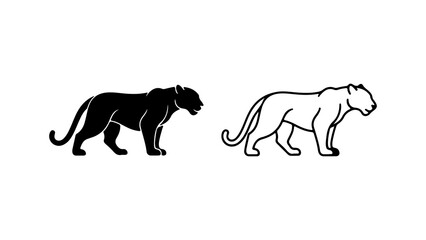 Black and white panther silhouette and outline illustration 1.