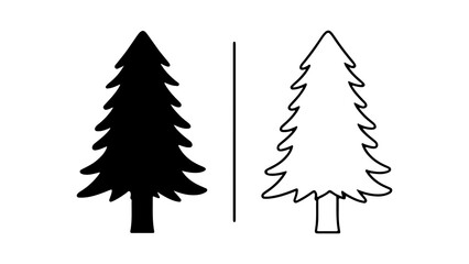 Obraz premium Black and White Pine Tree Silhouette Illustrations for Design.