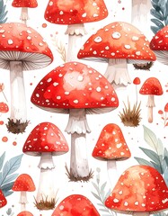Watercolor mushroom pattern