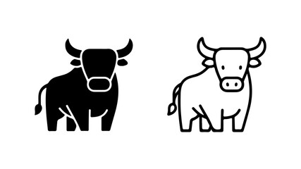 Bull Icon Set Black Silhouette and Outline Illustration.