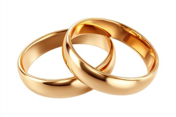 Two gold wedding bands, overlapping, glossy finish