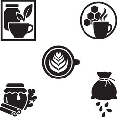 Honey, Herbal Tea, and Spice Icon Set for Healthy Living