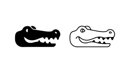 Cartoon alligator head icon in black and white outline styles.
