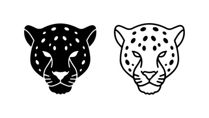 Cheetah head icon set in silhouette and outline styles.