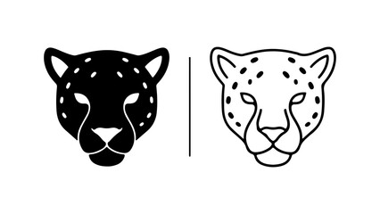 Cheetah head icon in two styles black silhouette and outline.