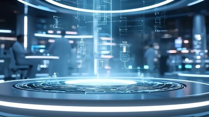 Futuristic laboratory interface with holographic projections - Powered by Adobe