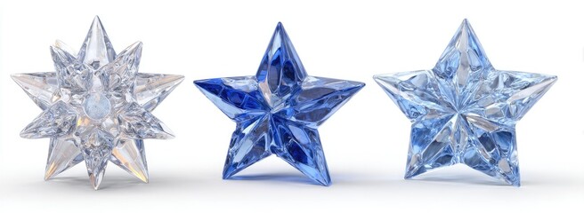 Threefaceted,  faceted stars, light-blue and translucent