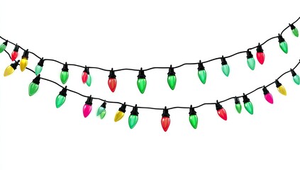 Colorful Christmas string lights, two strands, on white background