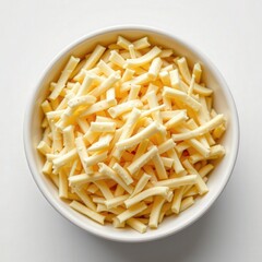Freshly Shredded Cheese in a Clean White Bowl on a Light Background