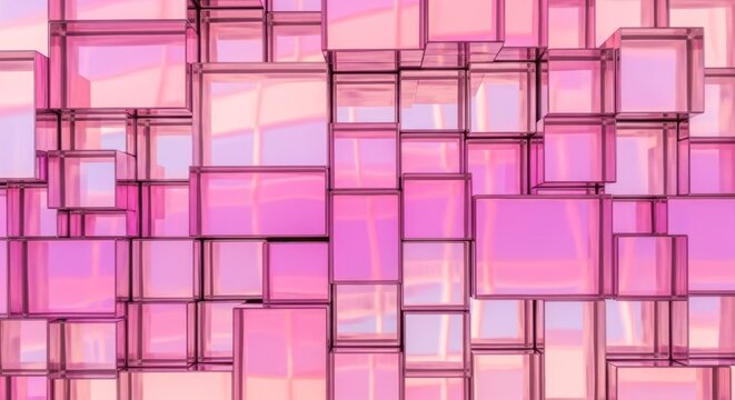 A Luminous Digital Mosaic of Overlapping Pink and Purple Glass Cubes.