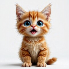 Obraz premium Adorable Fluffy Cartoon Orange Kitten with Big Blue Eyes Smiling