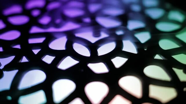 Intricate filigree silhouette glowing with a vibrant, abstract spectrum of colorful light