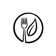 Vegetarian fork and leaf symbol isolated on transparent background