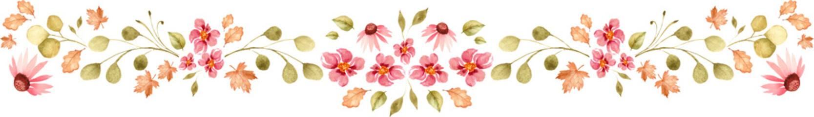 Watercolor Pink Flower Border