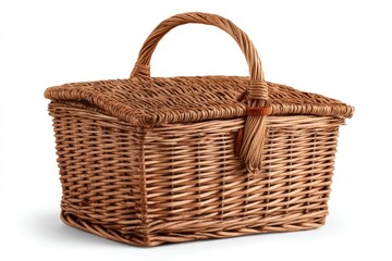 Wicker picnic basket, closed, isolated