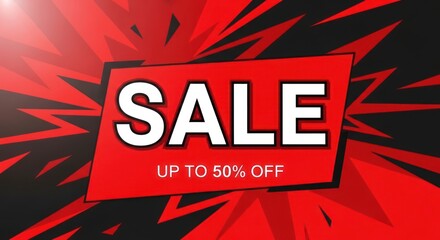 Dynamic Red Sale Banner with Explosive Comic-Style Background and Lens Flare.