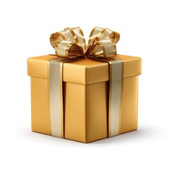 Gold gift box with a beige ribbon