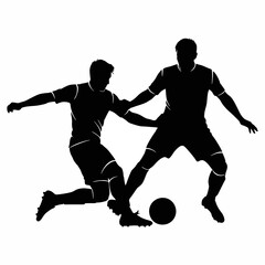 silhouette of two soccer players fighting for the ball © Bayu