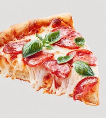 Close-up pizza slice with salami and cheese