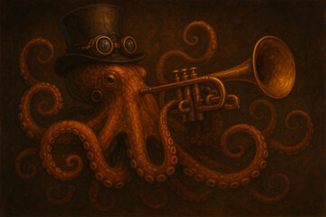 Steampunk Octopus Playing Trumpet