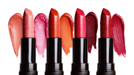 Row of colorful lipsticks with smears