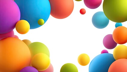 Colorful spheres frame a white space