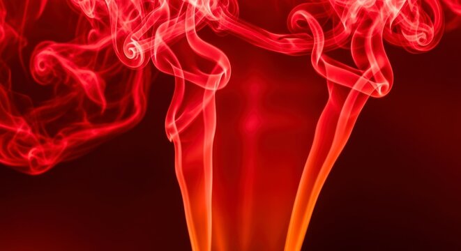 Mystical Columns of Fiery Red Smoke Ascending in Ethereal Wisps Against Darkness. - Powered by Adobe