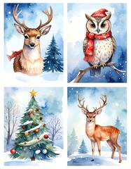 Watercolor winter animals