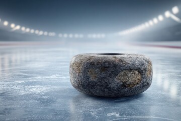 curling stone on ice rink