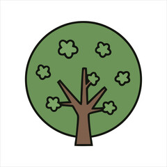 A simple, stylized illustration of a green tree with a brown trunk and branches, set against a plain background