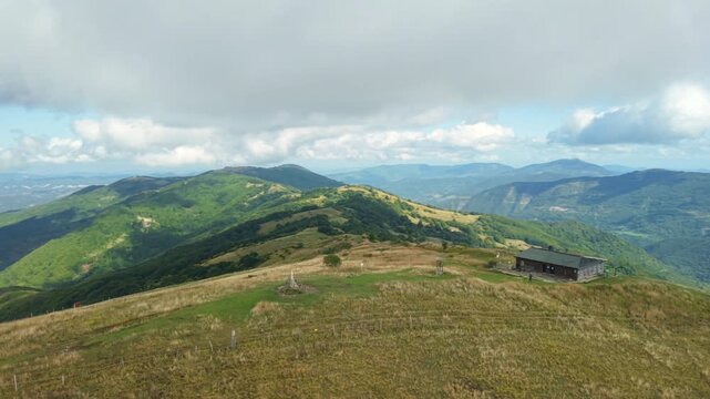 Aerial view, taken by a drone, of the Appennines mountains in the region named of &ldquo;Quattro Province&rdquo; (Four Provinces); is a mountain area between Lombardy, Piedmont, Emilia and Liguria Regions.