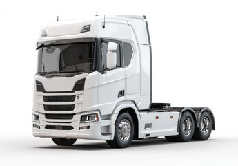 White semi-truck, modern design, isolated on white background