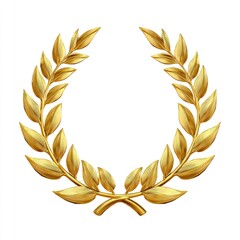 Golden laurel wreath, detailed, circular, isolated