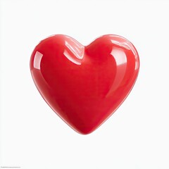 A glossy, vibrant red heart shape against a white background.  A smooth, three-dimensional heart, seemingly made of a polished material