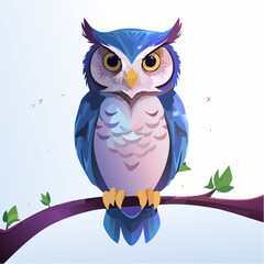 Obraz premium 3D Eule, auf Ast sitzend, Nacht, Mondlicht, detaillierte Federn, fotorealistisch